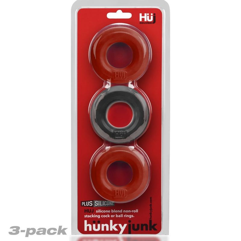 Load image into Gallery viewer, Hunkyjunk HUJ3 Cock Ring 3 Pack Cherry Tar Ice
