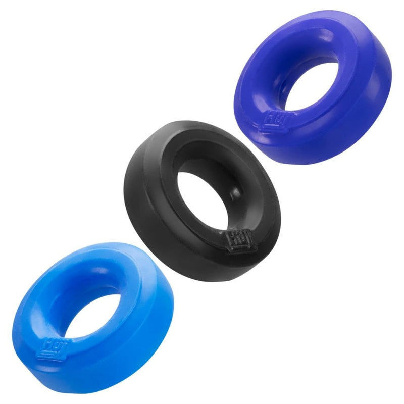 Load image into Gallery viewer, Hunkyjunk HUJ3 Cock Ring 3 Pack Blue Black
