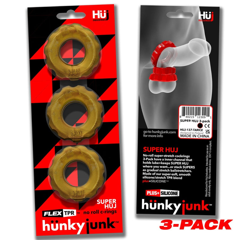 Load image into Gallery viewer, Hunkyjunk Super HUJ Cock Ring 3 Pack Metallic Bronze
