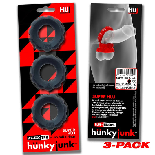Hunkyjunk Super HUJ Cock Ring 3 Pack Tar Ice
