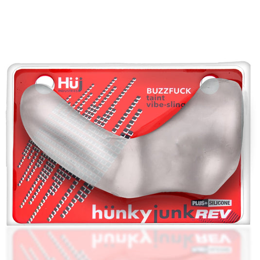 Hunkyjunk Buzzfuck Sling With Taint Vibe Vibrating Cock Sling Clear Ice