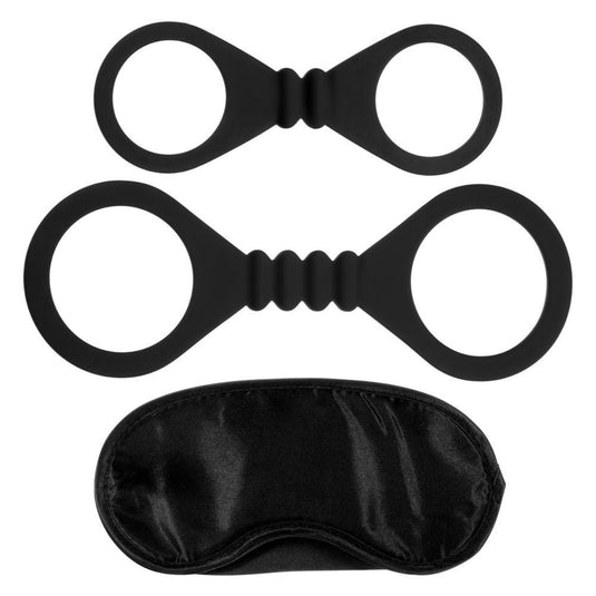 Me You Us Bound To Please Blindfold Wrist & Ankle Cuffs Set Black - Simply Pleasure