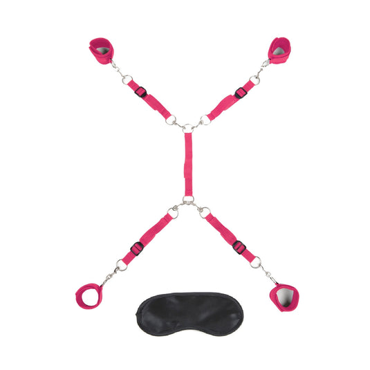 Lux Fetish 7 Piece Bed Spreader Playful Restraint System Hot Pink