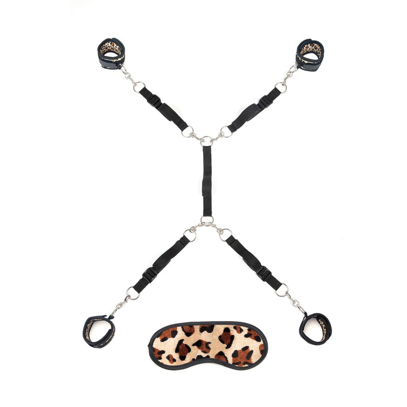 Load image into Gallery viewer, Lux Fetish 7 Piece Leopard Bed Spreader Playful Restraint System Black Leopard Print
