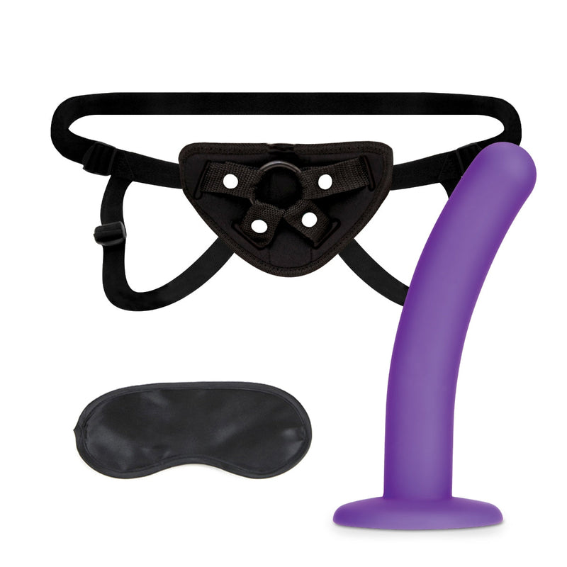 Load image into Gallery viewer, Lux Fetish Adjustable Strap-On Harness &amp; 5 Inch Dildo Set Black Purple
