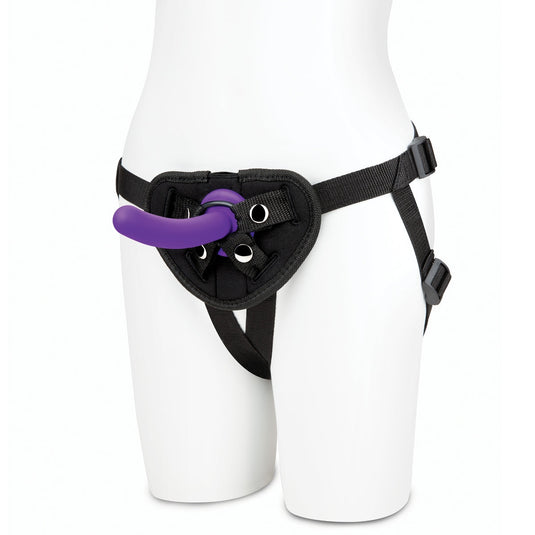 Lux Fetish Adjustable Strap-On Harness & 5 Inch Dildo Set Black Purple