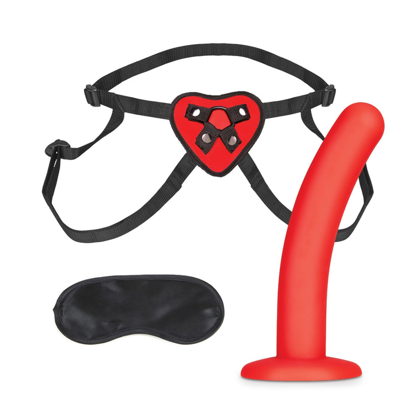 Load image into Gallery viewer, Lux Fetish Red Heart Adjustable Strap-On Harness &amp; 5 Inch Dildo Set Red Black
