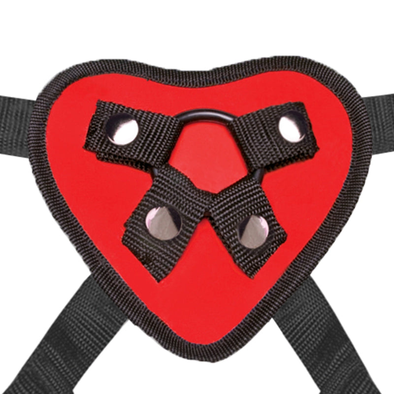 Load image into Gallery viewer, Lux Fetish Red Heart Adjustable Strap-On Harness &amp; 5 Inch Dildo Set Red Black
