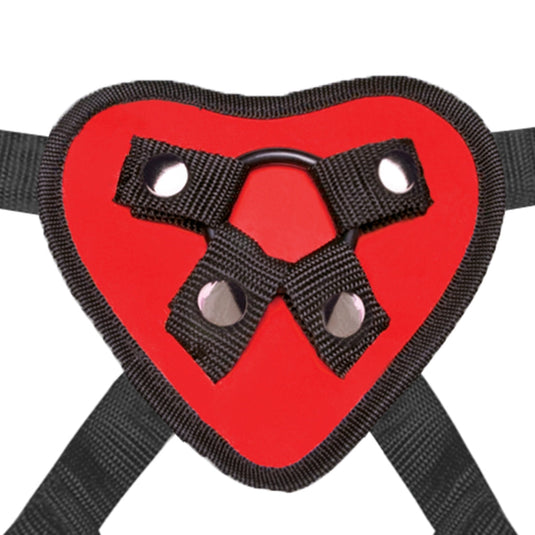 Lux Fetish Red Heart Adjustable Strap-On Harness & 5 Inch Dildo Set Red Black