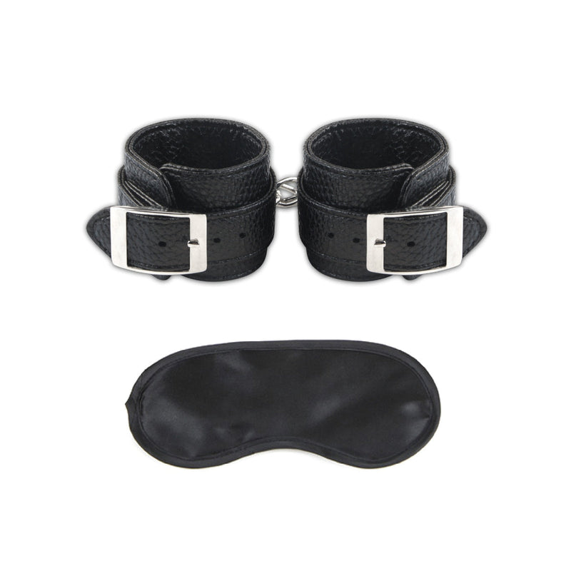 Load image into Gallery viewer, Lux Fetish Leatherette Cuffs With Lock &amp; Chain Black Silver
