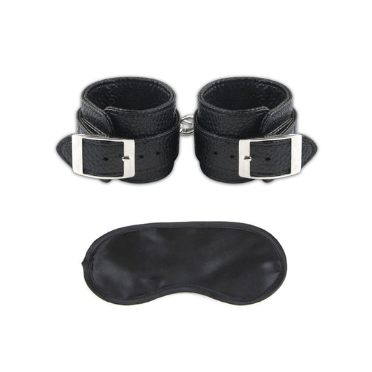 Lux Fetish Leatherette Cuffs With Lock & Chain Black Silver