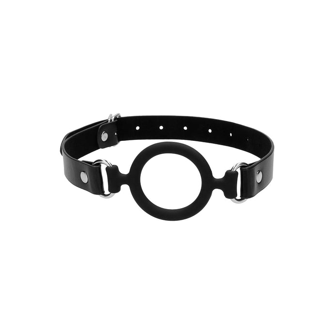 Ouch Silicone Ring Gag With Adjustable Bonded Leather Straps Black