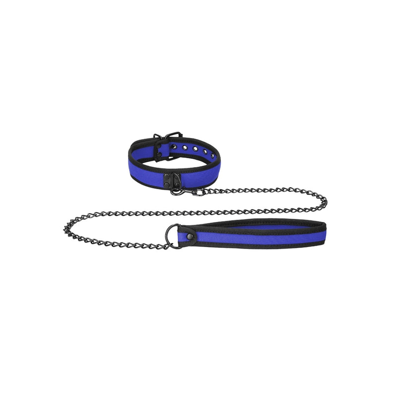 Load image into Gallery viewer, Ouch Puppy Play Neoprene Collar With Leash Black Blue
