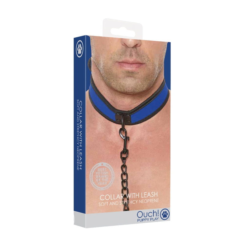 Load image into Gallery viewer, Ouch Puppy Play Neoprene Collar With Leash Black Blue
