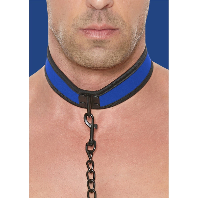 Load image into Gallery viewer, Ouch Puppy Play Neoprene Collar With Leash Black Blue
