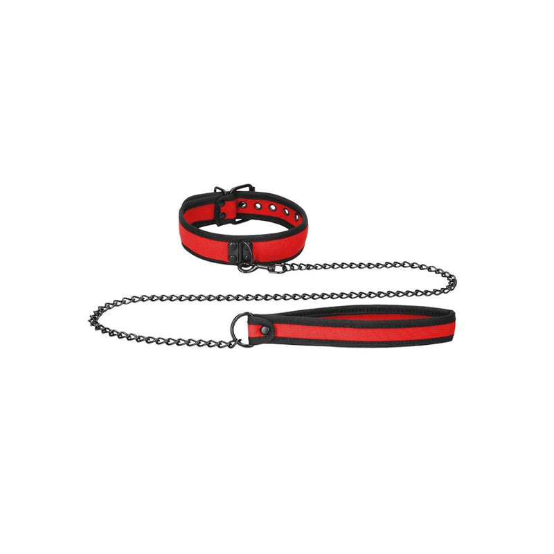 Load image into Gallery viewer, Ouch Puppy Play Neoprene Collar With Leash Black Red
