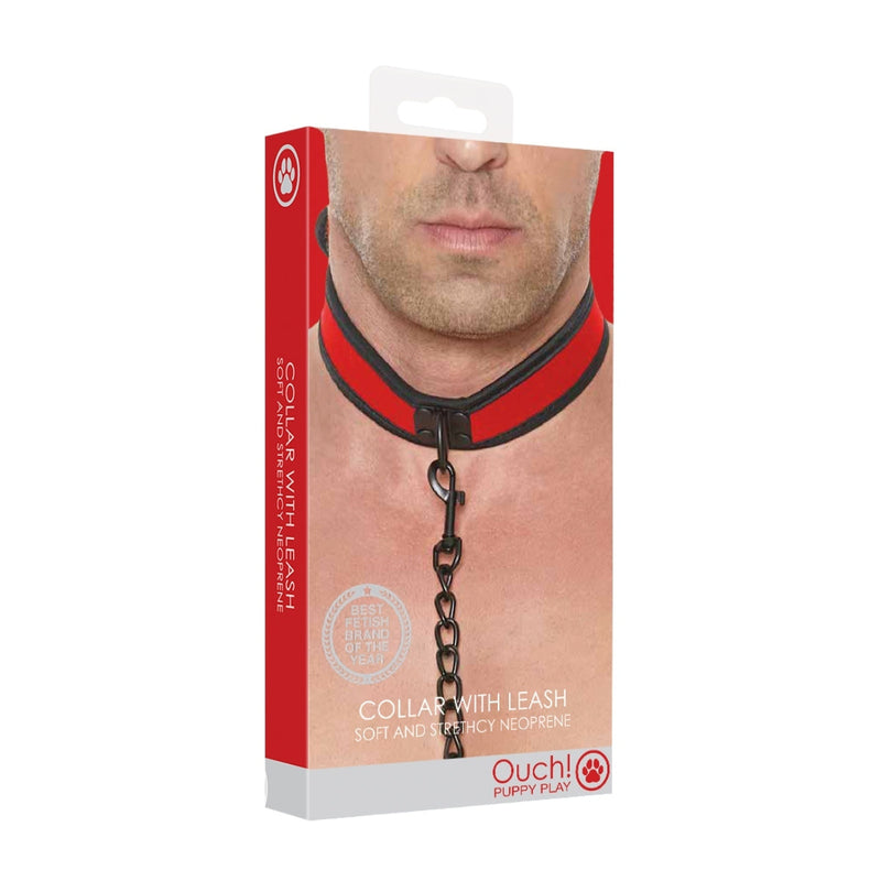 Load image into Gallery viewer, Ouch Puppy Play Neoprene Collar With Leash Black Red
