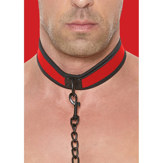 Ouch Puppy Play Neoprene Collar With Leash Black Red