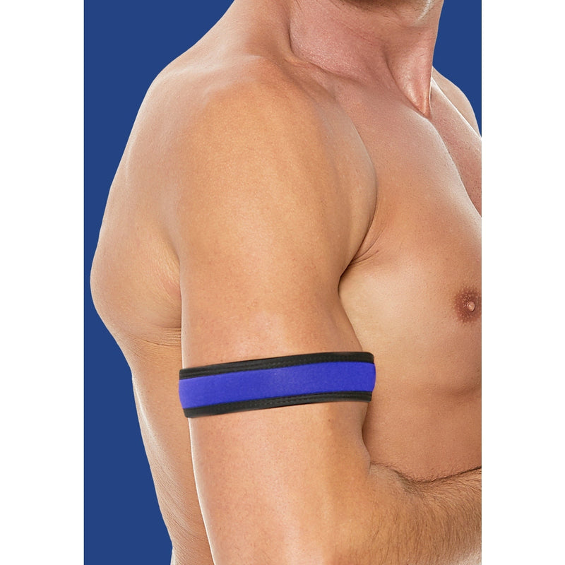 Load image into Gallery viewer, Ouch Puppy Play Neoprene Arm Band 2 Pack Black Blue
