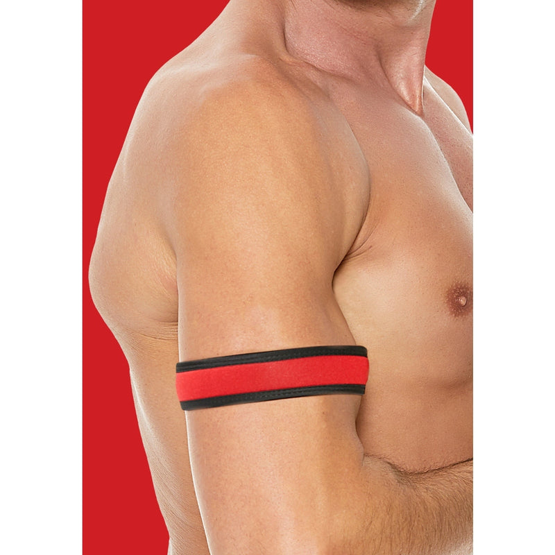 Load image into Gallery viewer, Ouch Puppy Play Neoprene Arm Band 2 Pack Black Red
