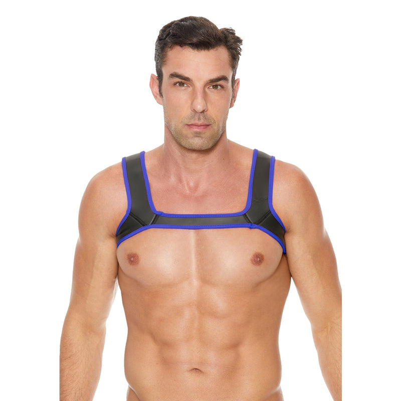 Load image into Gallery viewer, Ouch Puppy Play Neoprene Chest Harness Black Blue
