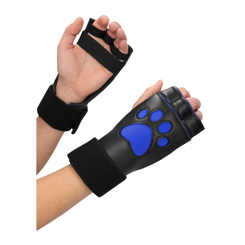 Load image into Gallery viewer, Ouch Puppy Play Neoprene Puppy Paw Gloves Black Blue
