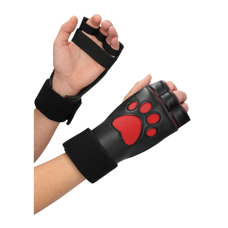 Load image into Gallery viewer, Ouch Puppy Play Neoprene Puppy Paw Gloves Black Red
