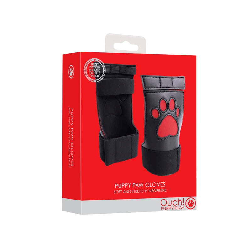 Load image into Gallery viewer, Ouch Puppy Play Neoprene Puppy Paw Gloves Black Red
