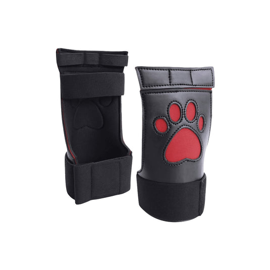 Ouch Puppy Play Neoprene Puppy Paw Gloves Black Red