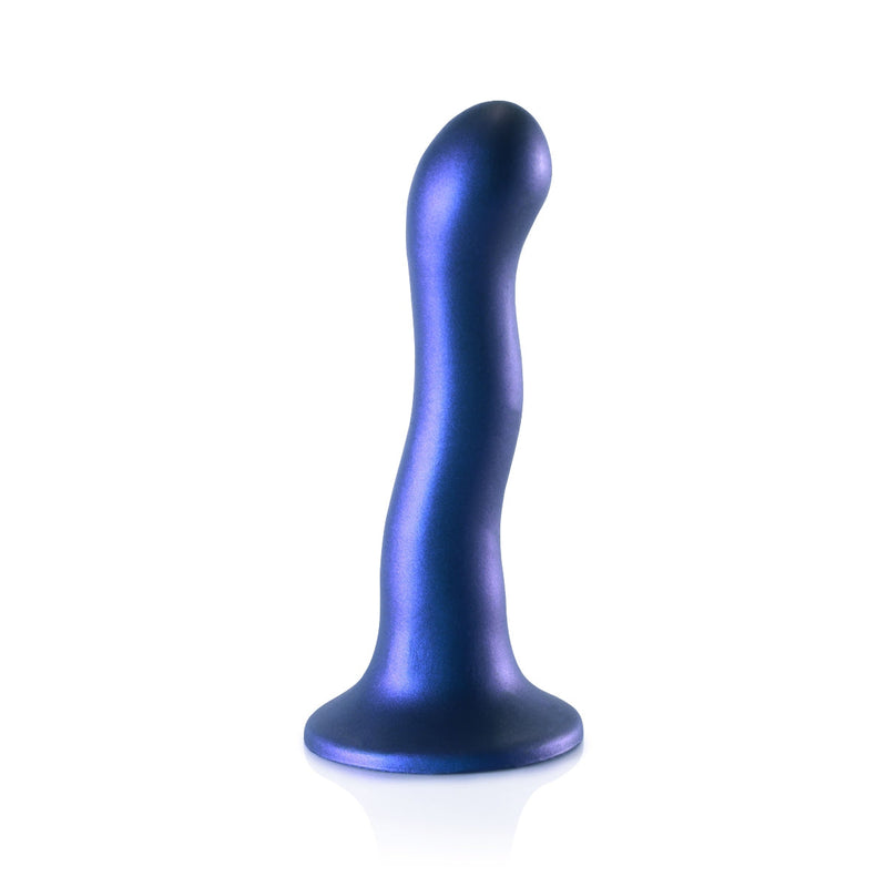 Load image into Gallery viewer, Ouch Ultra Soft Silicone Curvy G-Spot Dildo Metallic Blue 7 Inch
