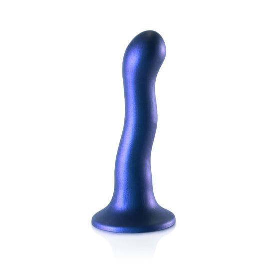 Ouch Ultra Soft Silicone Curvy G-Spot Dildo Metallic Blue 7 Inch