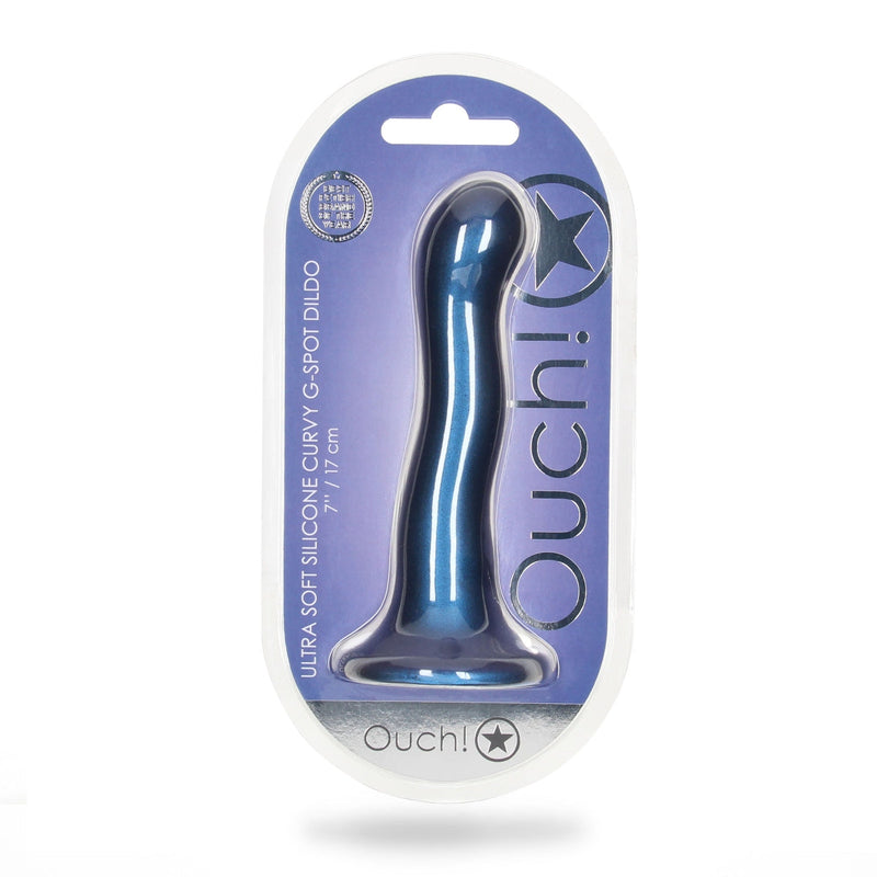 Load image into Gallery viewer, Ouch Ultra Soft Silicone Curvy G-Spot Dildo Metallic Blue 7 Inch
