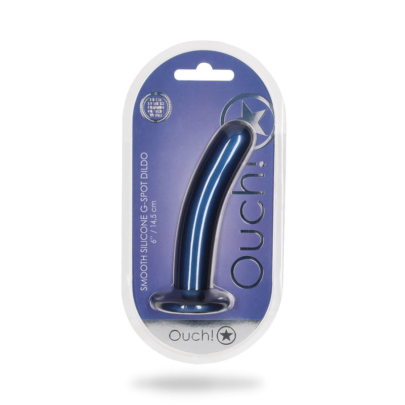 Load image into Gallery viewer, Ouch Smooth Silicone G-Spot Dildo Metallic Blue 6 Inch
