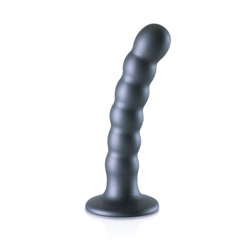 Load image into Gallery viewer, Ouch Beaded Silicone G-Spot Dildo Metallic Grey 5 Inch
