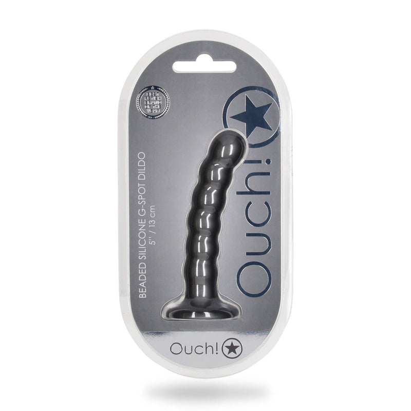 Load image into Gallery viewer, Ouch Beaded Silicone G-Spot Dildo Metallic Grey 5 Inch
