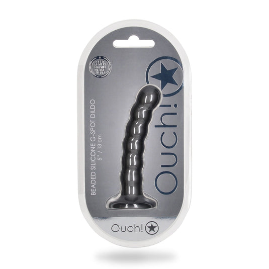 Ouch Beaded Silicone G-Spot Dildo Metallic Grey 5 Inch