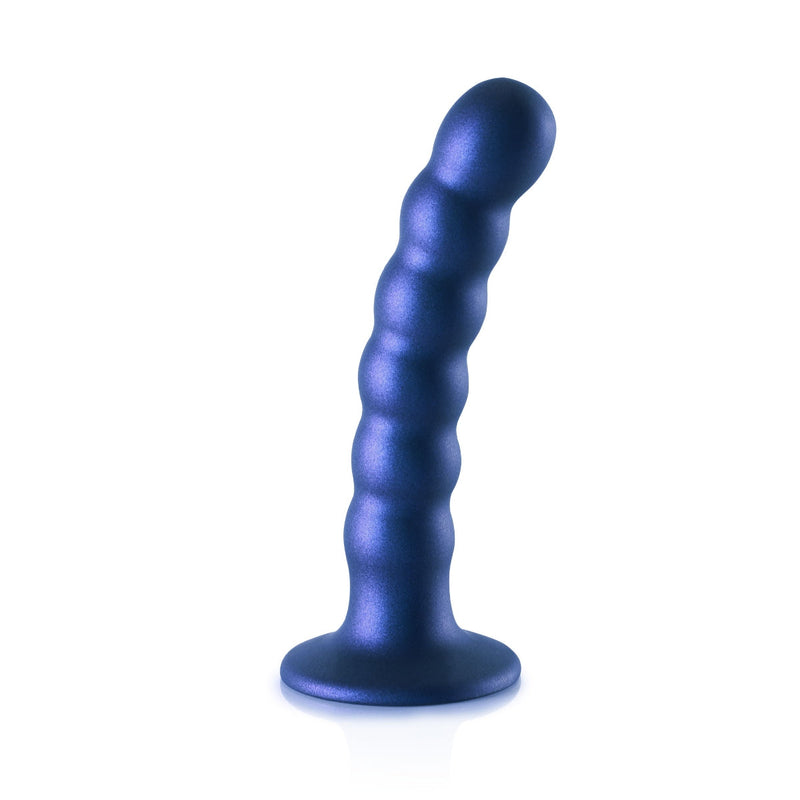 Load image into Gallery viewer, Ouch Beaded Silicone G-Spot Dildo Metallic Blue 5 Inch

