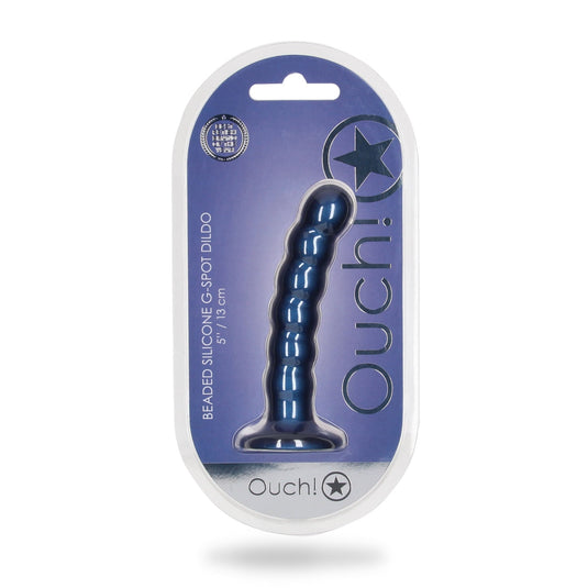 Ouch Beaded Silicone G-Spot Dildo Metallic Blue 5 Inch