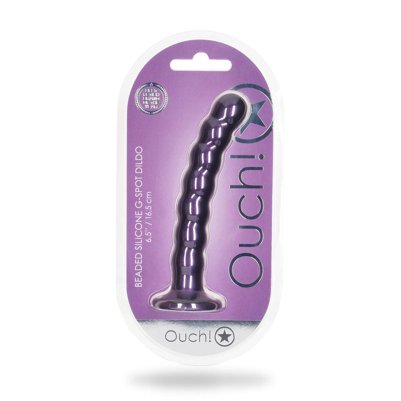 Load image into Gallery viewer, Ouch Beaded Silicone G-Spot Dildo Metallic Purple 6.5 Inch
