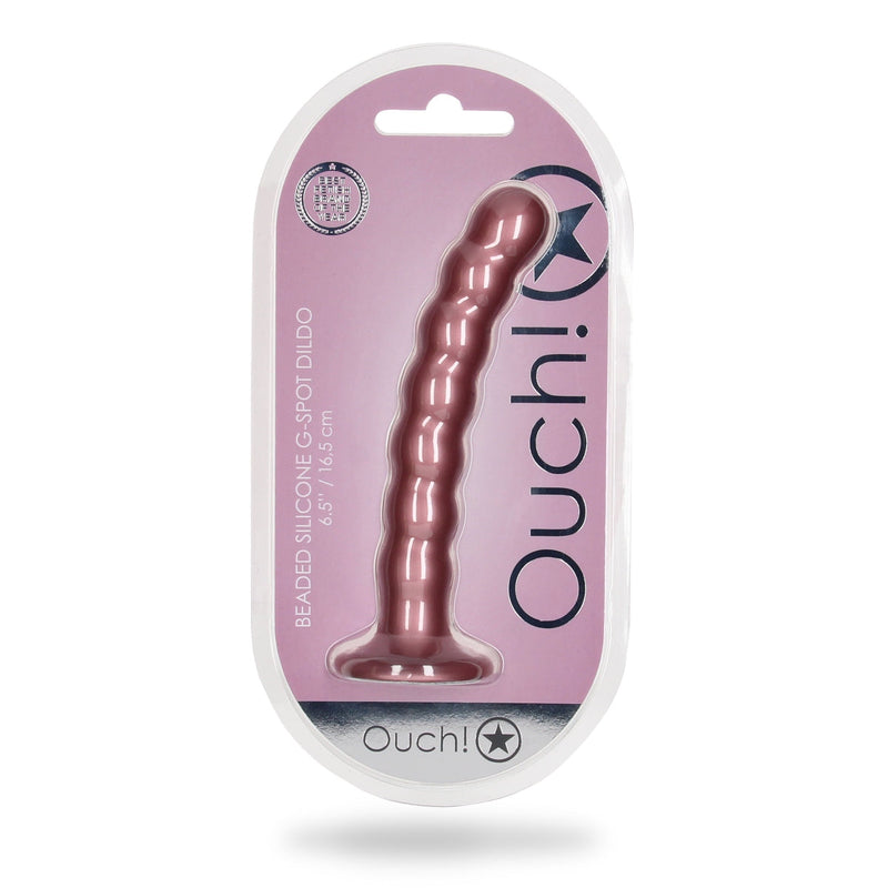 Load image into Gallery viewer, Ouch Beaded Silicone G-Spot Dildo Metallic Rose 6.5 Inch
