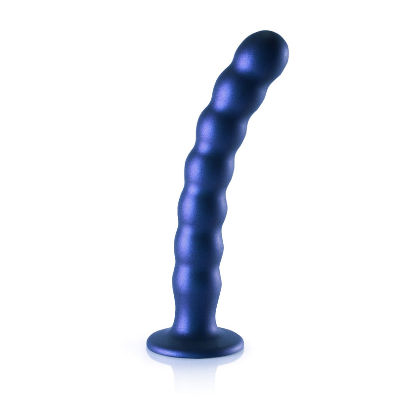 Load image into Gallery viewer, Ouch Beaded Silicone G-Spot Dildo Metallic Blue 8 Inch
