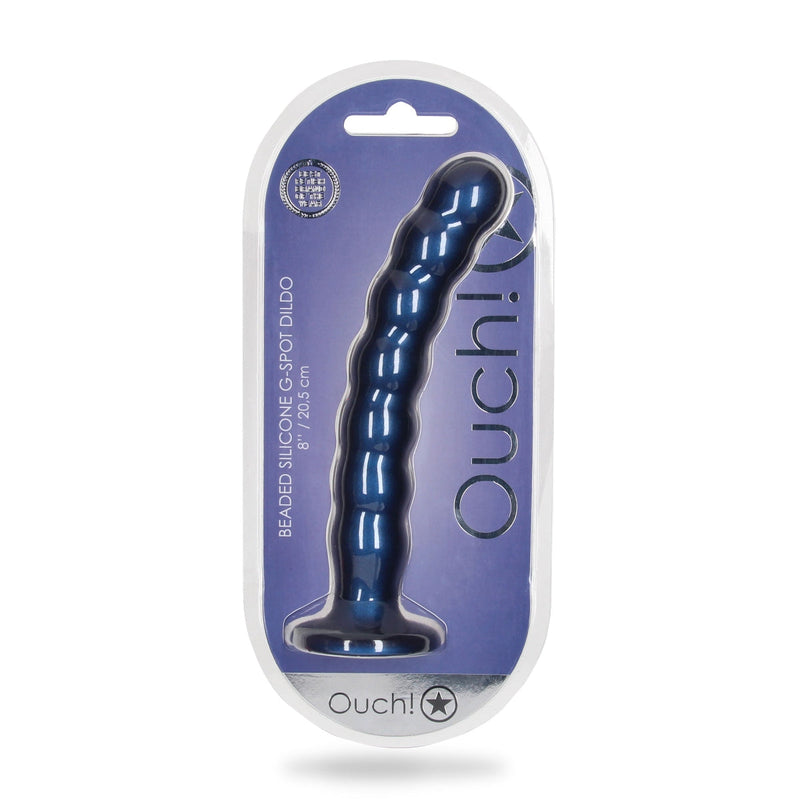 Load image into Gallery viewer, Ouch Beaded Silicone G-Spot Dildo Metallic Blue 8 Inch
