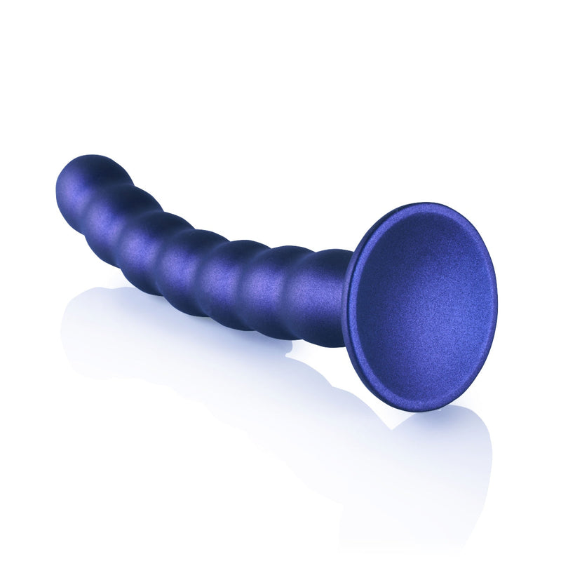 Load image into Gallery viewer, Ouch Beaded Silicone G-Spot Dildo Metallic Blue 8 Inch
