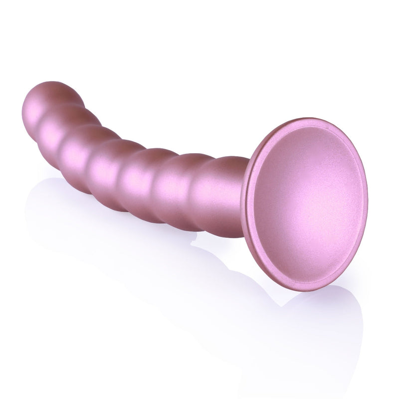 Load image into Gallery viewer, Ouch Beaded Silicone G-Spot Dildo Metallic Rose 8 Inch
