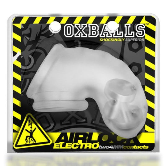 Oxballs Airlock Electro Air Lite Vented Chastity Cage Clear Ice