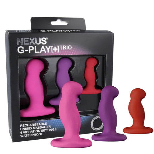 Nexus G-Play Plus Trio Vibrating Butt Plug Set Pink Purple Red