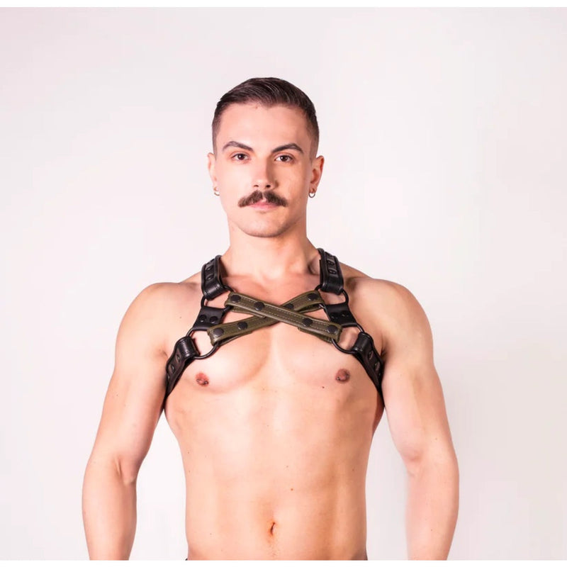 Load image into Gallery viewer, Prowler RED Leather Cross Harness Black Green Small Medium
