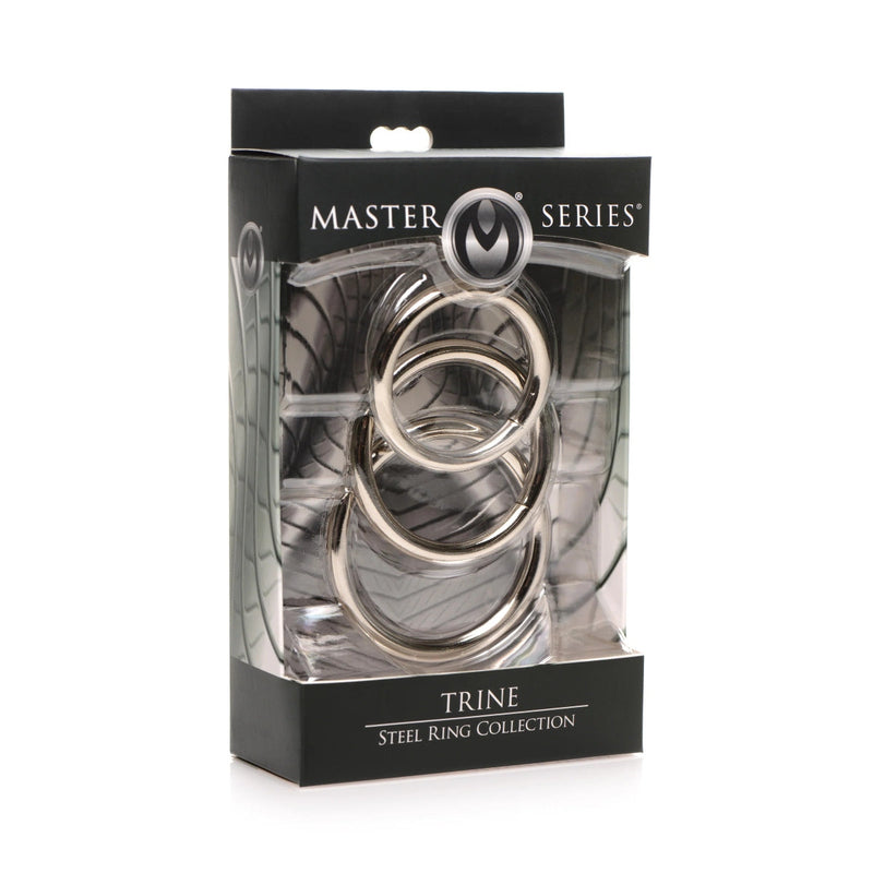 Load image into Gallery viewer, Master Series Trine Steel Cock Ring Collection 3 Pack Silver
