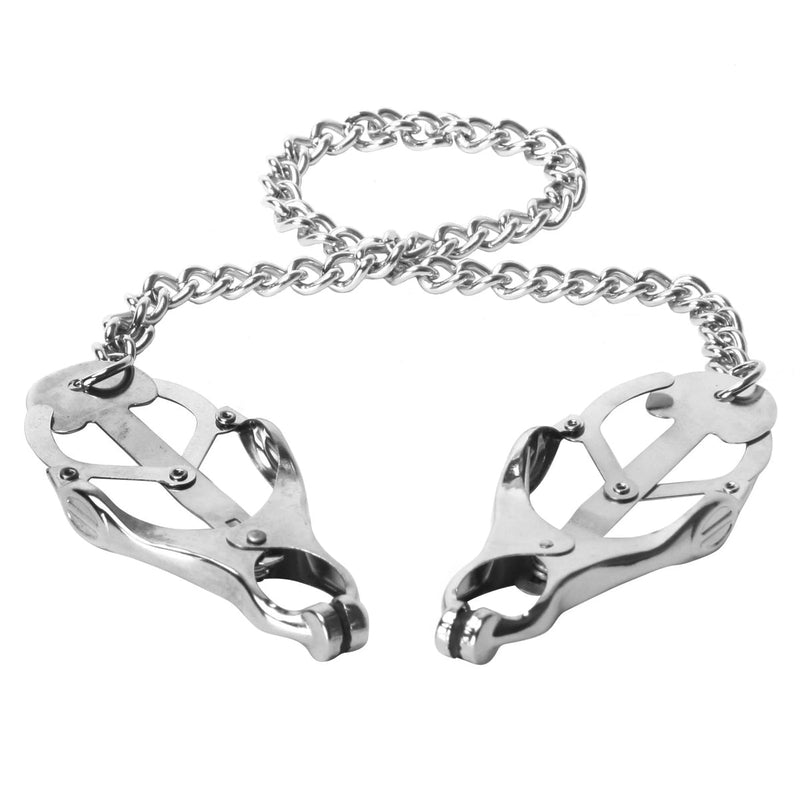Load image into Gallery viewer, Front View Product - Master Series Sterling Monarch Clover Nipple Clamps Silver
