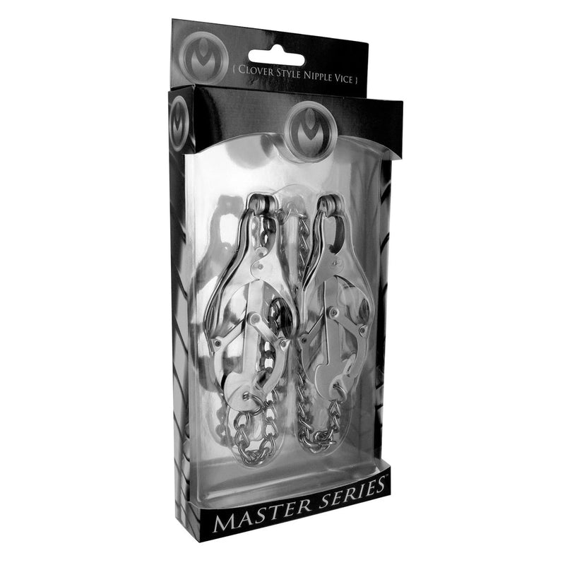 Load image into Gallery viewer, Front View Packaging - Master Series Sterling Monarch Clover Nipple Clamps Silver
